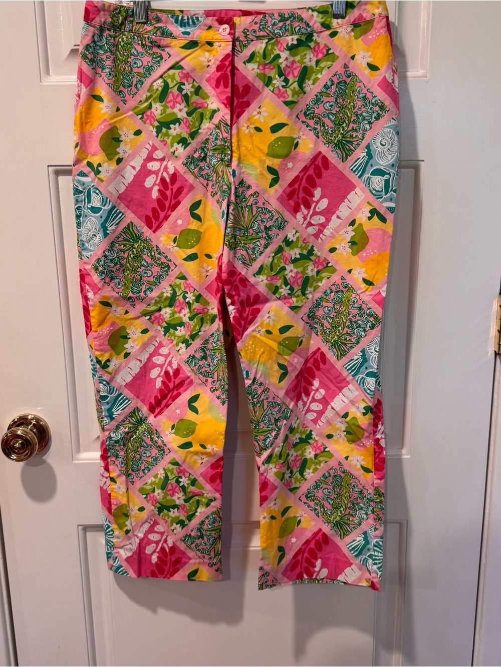 Lilly Pulitzer Pink, Yellow & Green Patchwork Cropped Pants